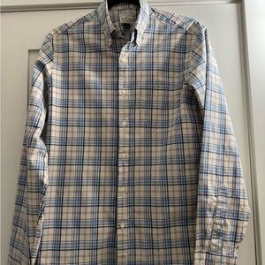 J. Crew Men's Beige and Blue Checkered Shirt